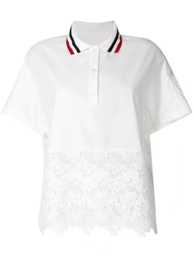 Shop Moncler Lace Hem Polo Top In White
