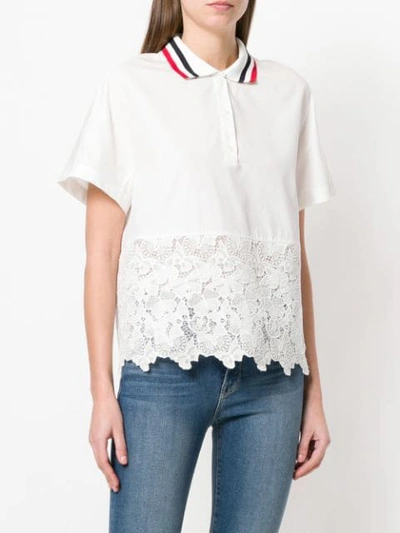 Shop Moncler Lace Hem Polo Top In White