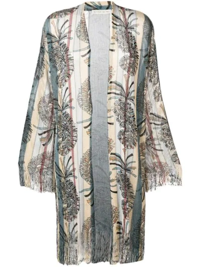 Shop Etro Paisley Print Fringed Knit Coat In Neutrals