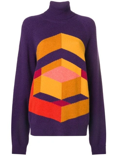 Shop Bottega Veneta Geometric Intarsia Sweater In Purple