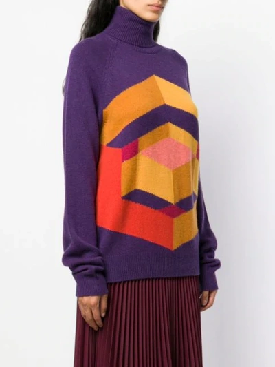Shop Bottega Veneta Geometric Intarsia Sweater In Purple