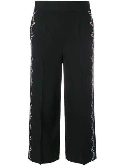 Shop Red Valentino Scallop Stitch Cropped Trousers In Black