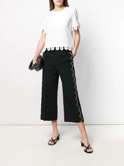 Shop Red Valentino Scallop Stitch Cropped Trousers In Black