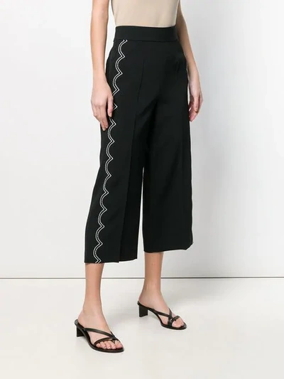 Shop Red Valentino Scallop Stitch Cropped Trousers In Black