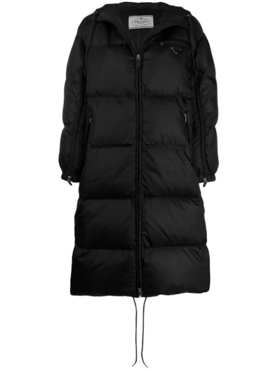 Shop Prada Feather Down Zipped Long Coat In F0002  Nero