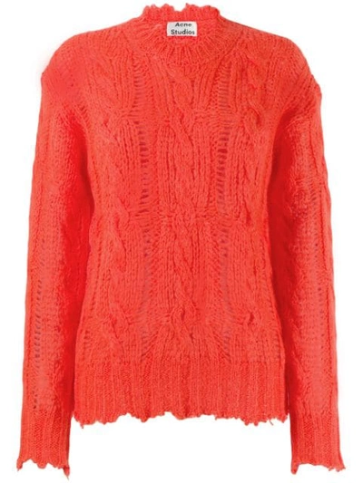 Shop Acne Studios Frayed Cable Knit Jumper In Red
