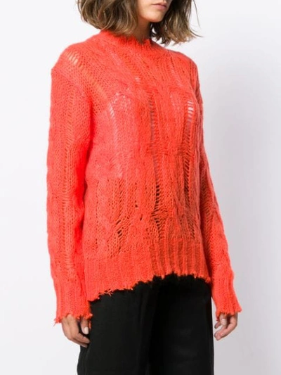 Shop Acne Studios Frayed Cable Knit Jumper In Red