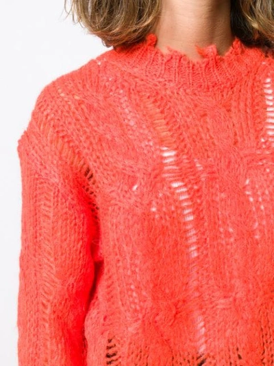 Shop Acne Studios Frayed Cable Knit Jumper In Red