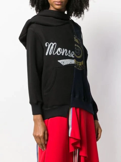 Shop Monse Asymmetric Logo Print Sweater In Blackoxfordblue