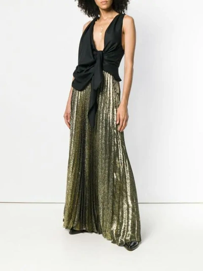 Shop Saint Laurent Long Pleated Skirt In Metallic