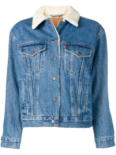 Shop Levi's Shearling Denim Jacket In Blue