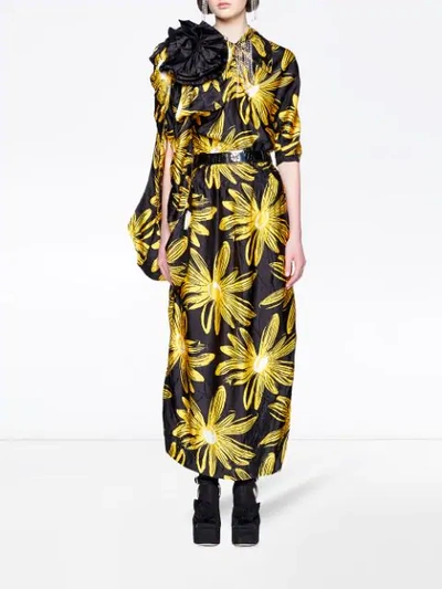 Shop Miu Miu Daisy Print Draped Dress In Black