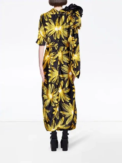 Shop Miu Miu Daisy Print Draped Dress In Black