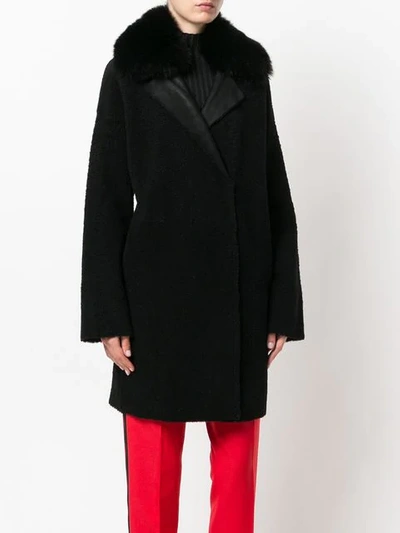Shop Guy Laroche Fur Trim Coat In Black