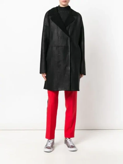 Shop Guy Laroche Fur Trim Coat In Black