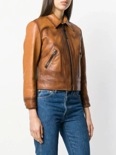 Shop Coach Burnished Leather Jacket - Brown