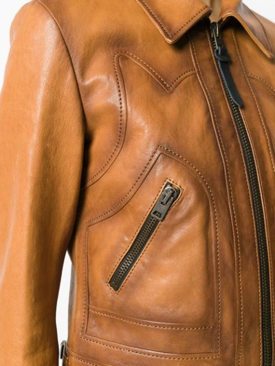 Shop Coach Burnished Leather Jacket - Brown