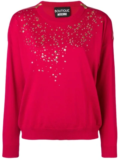 Shop Boutique Moschino Long-sleeve Fitted Sweater - Red