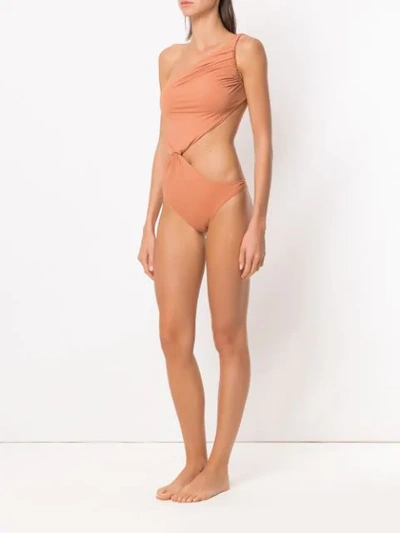 Shop Amir Slama One Shoulder Swimsuit In Neutrals