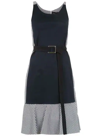 Shop Gloria Coelho Belted Panelled Dress In Blue