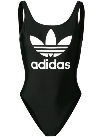 Shop Adidas Originals Trefoil Swimsuit In Black