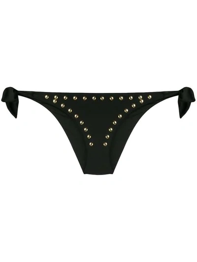 Shop Moschino Studded Logo Bikini Bottoms In Black
