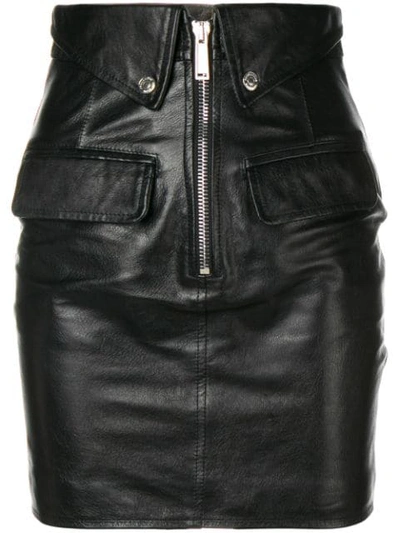 Shop Dsquared2 Flap Detail Leather Skirt In Black