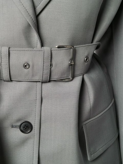 Shop Prada Einreihige Jacke Mit Gürtel In Grey