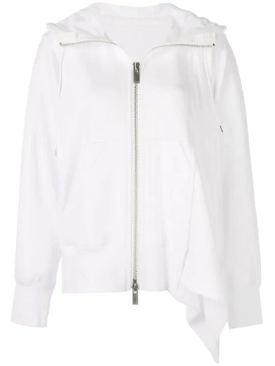 Shop Sacai Zip Front Asymmetric Hem Hoodie In White