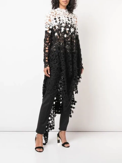 Shop Oscar De La Renta Floral Crochet Long Top In Black