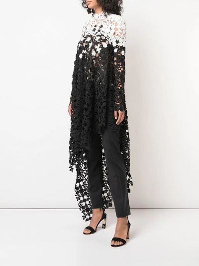 Shop Oscar De La Renta Floral Crochet Long Top In Black