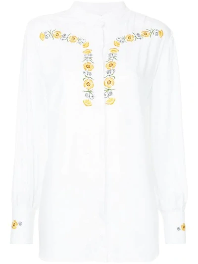 Shop Bruta Flower Embroidered Blouse - White