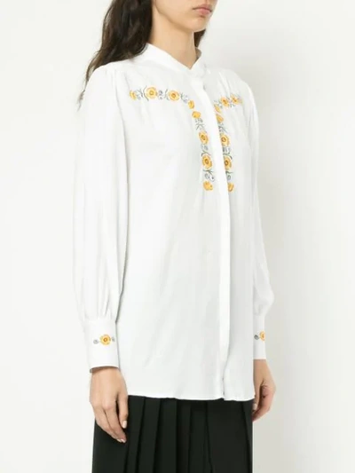 Shop Bruta Flower Embroidered Blouse - White