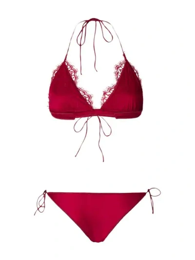 Shop Oseree Lace Trim Bikini In Red
