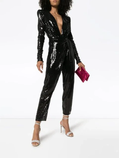 Shop Attico Sequin-embellished Jumpsuit In Black