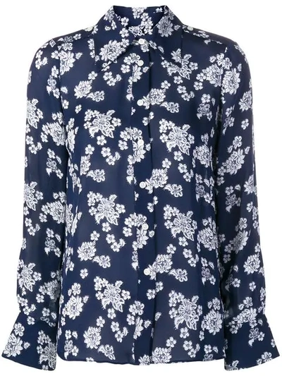 Shop Michael Michael Kors Floral Printed Blouse In Blue