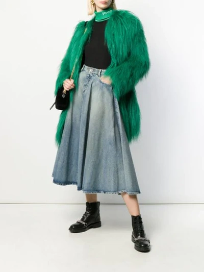 Shop Miu Miu Midi Flared Denim Skirt - Blue