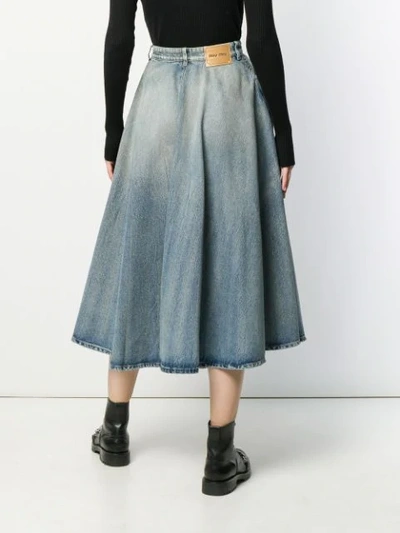 Shop Miu Miu Midi Flared Denim Skirt - Blue