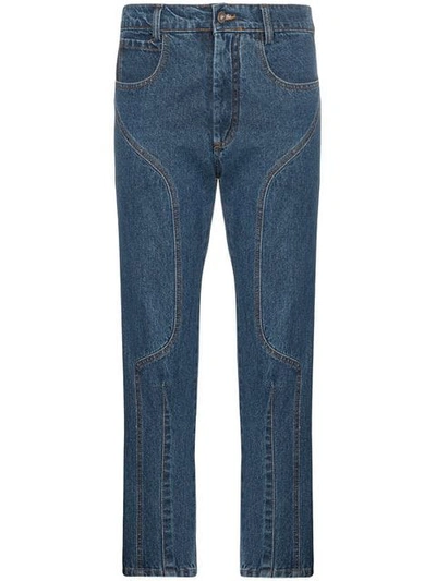 Shop Delada Moto High-waisted Straight Leg Cropped Jeans In Blue