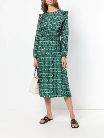Shop Chinti & Parker Geometric Flared Midi Dress In Green