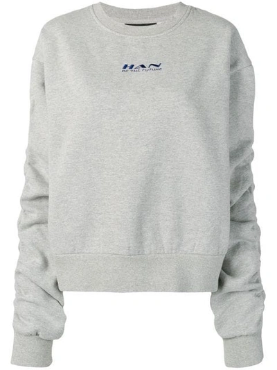 Shop Han Kjobenhavn Gathered Sleeve Logo Sweatshirt In Grey