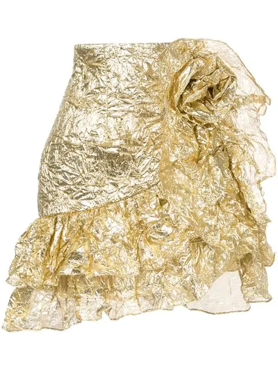 Shop Bambah Wrinkle Ruffle Skirt In Gold