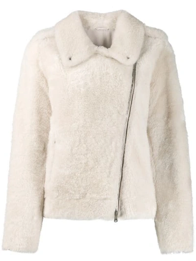 Shop Brunello Cucinelli Shearling Biker Jacket In White