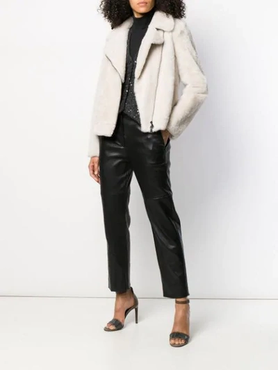 Shop Brunello Cucinelli Shearling Biker Jacket In White