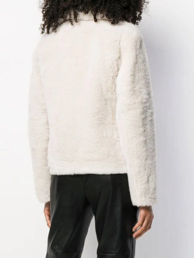 Shop Brunello Cucinelli Shearling Biker Jacket In White