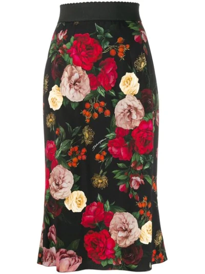 Shop Dolce & Gabbana High Waisted Floral Skirt In Black