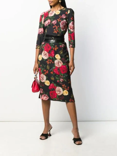 Shop Dolce & Gabbana High Waisted Floral Skirt In Black