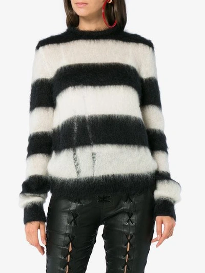 Shop Saint Laurent Striped Mohair-blend Sweater In Black