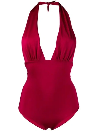 Shop Mc2 Saint Barth Shine Plunge Swimsuit In Red