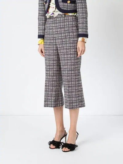 Shop Gucci Check Patterned Cropped Trousers In Blue